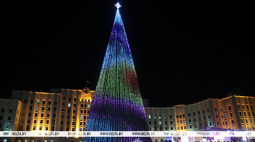 Las luces del principal árbol de Navidad de la provincia se encendieron en Moguiliov 